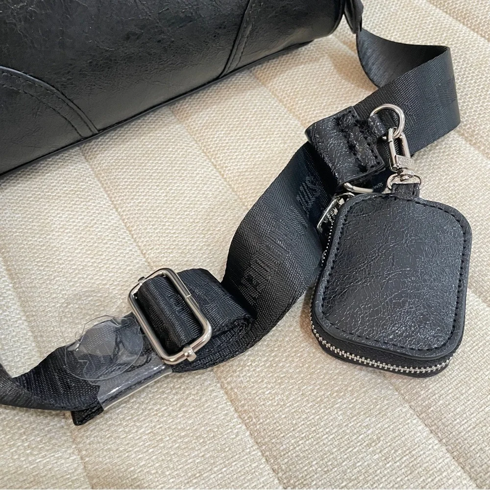 NEW Steve Madden‎ BSALON Black Crinkled Satchel Crossbody Bag with Pouch
